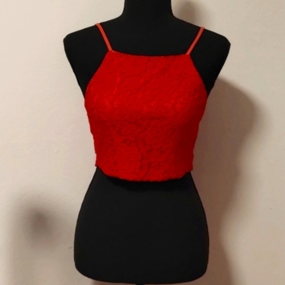 Show Me Your Mumu red lace spaghetti strap halter top, tie in back - Picture 1 of 11